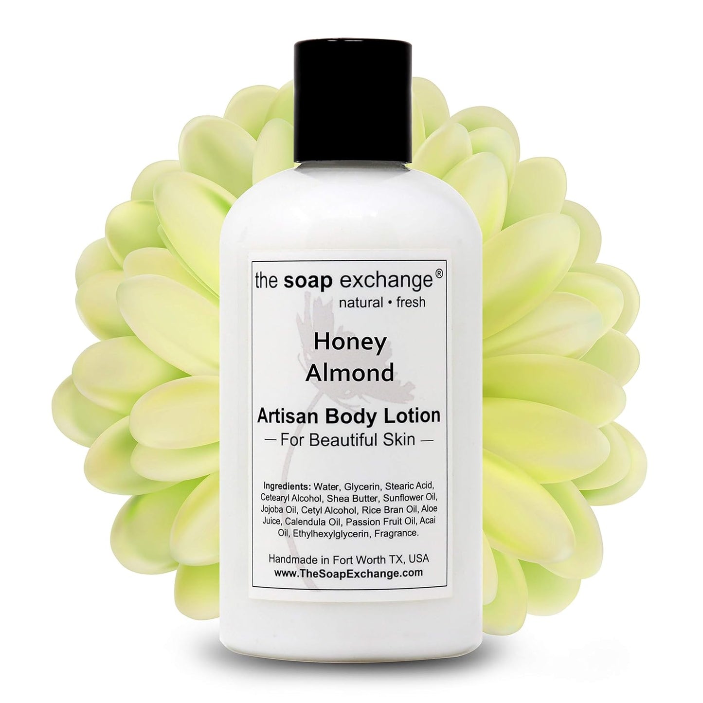 The Soap Exchange Body Lotion - Honey Almond Scent - Hand Crafted 8 fl oz / 240 ml Natural Artisan Skin Care for Hand, Face, & Body, Moisturize, Hydrate, & Protect. Made in the USA.