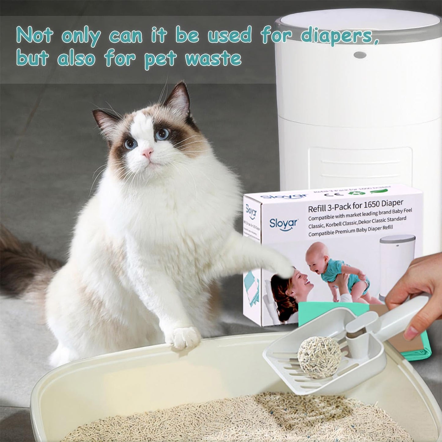 Refill Diaper Pail Bags Compatible with Dekor Classic Diaper Pails | 3 Pack | Diaper Pail Refills with Powerful Odor Elimination | Baby Powder Fragrance | Holds up to 1650 Diapers.