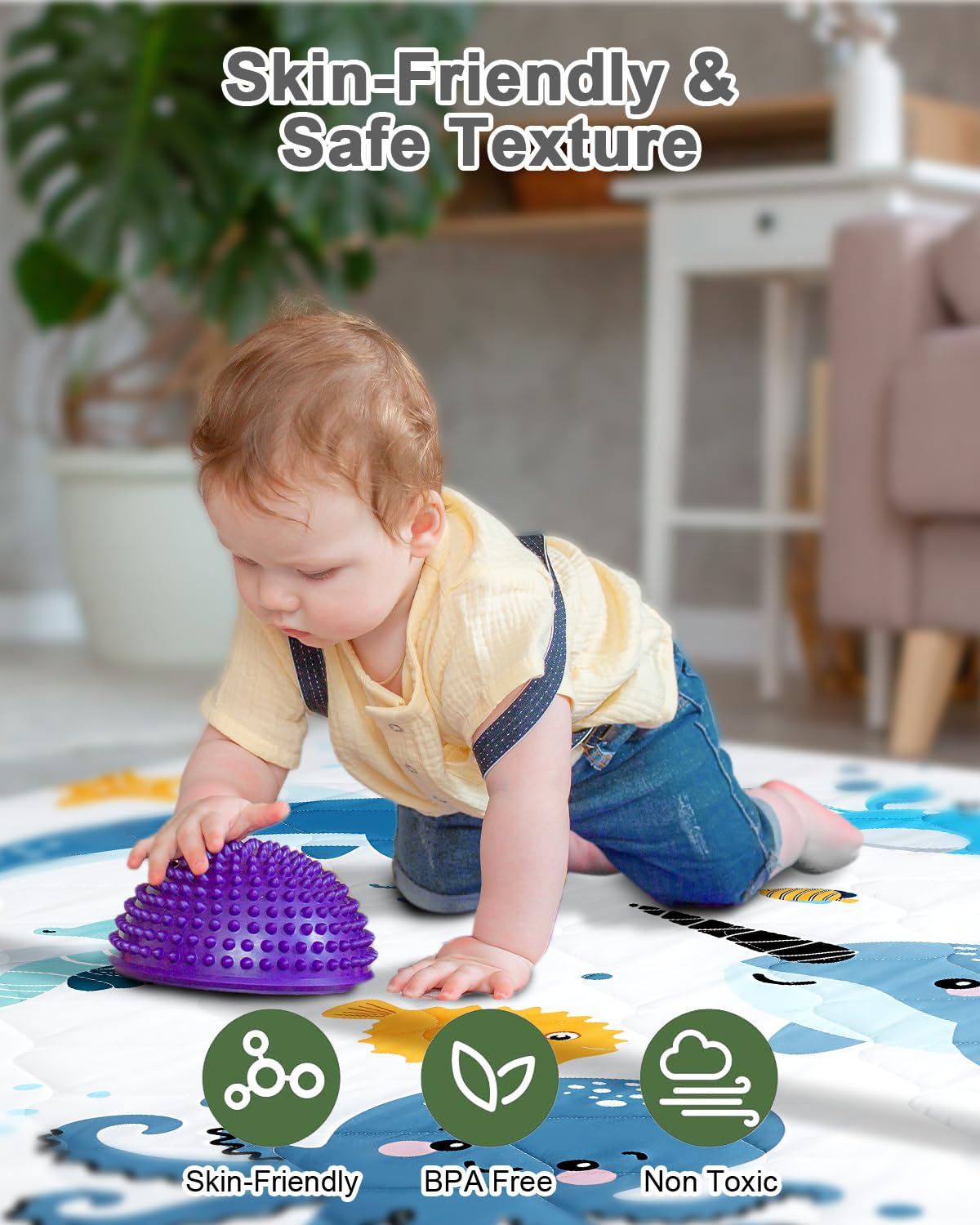Premium Foam Baby Play Mat 59x59 – Removable & Machine Washable Cover, Extra Thick Padding Playpen Mat, Non-Slip Crawling Mat, Easy to Clean for Infants, Toddlers & Babies