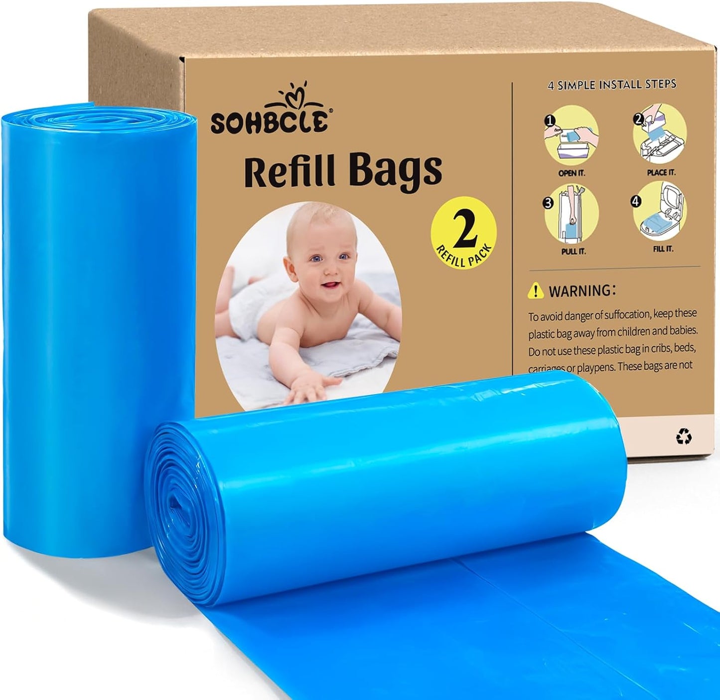 Refill Bags Compatible with Genie Easy Roll Signature Diaper Pail and Platinum Diaper Pail, Scented 60 Bags Hold up to 2800 Newborn Diapers, Upgraded Extra Thickness Powerful Odor Control