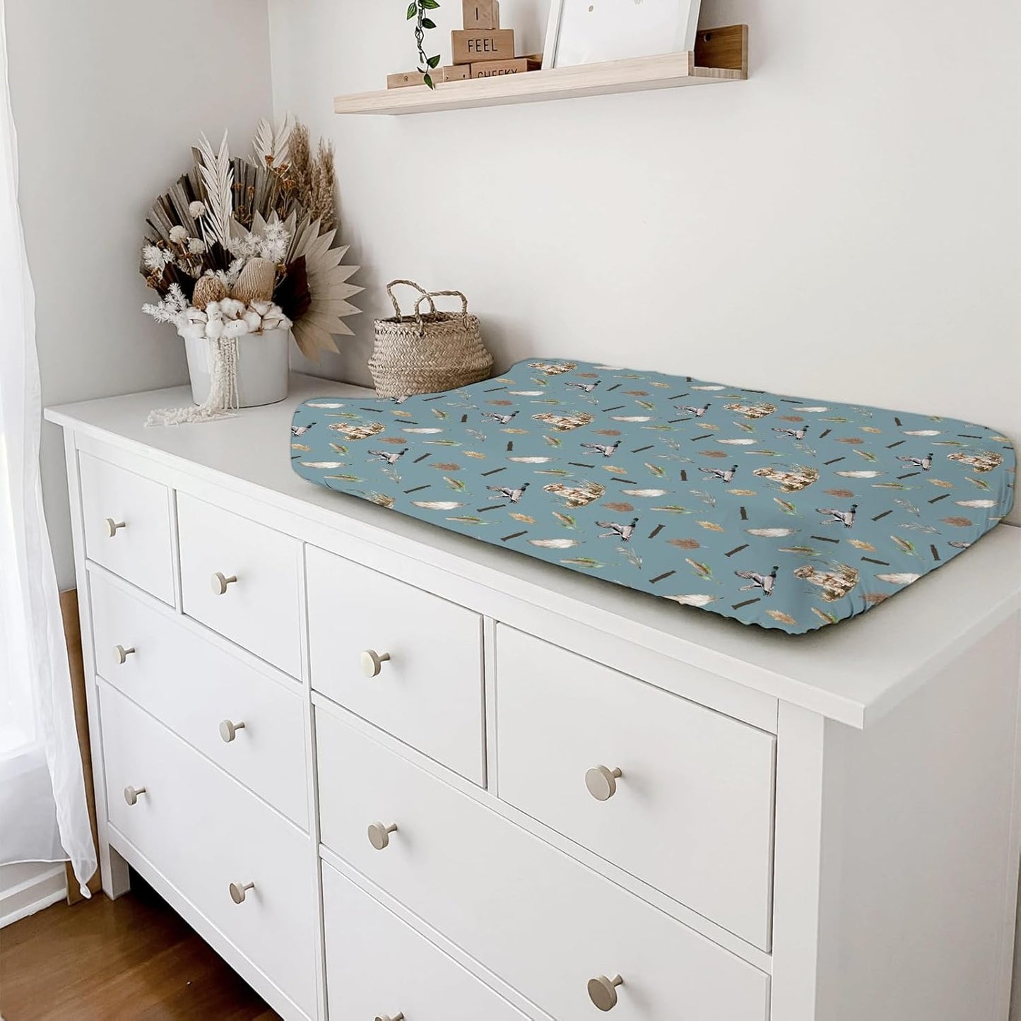 Wild Duck Hunting Hunter Baby Changing Pad Cover Sheets for Boy Girl 32''x16'' Mallard Duck Reeds Feathers Unisex Fitted Changing Table Sheets Wild Animal Soft Breathable Baby Change Table Mats