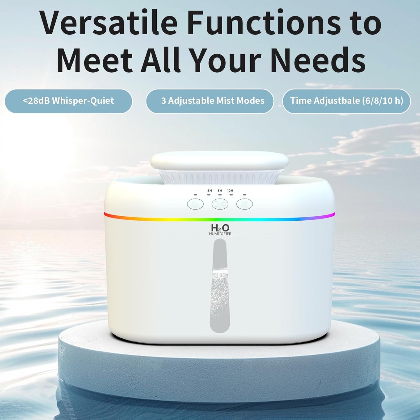 2L humidifiers for bedroom Large Room Home Ultra-Quiet 28 dB Quiet Supersized Cool Mist Air Humidifier for Baby Nursery，Dual Nozzie，Easy to Clean & Fill, 7 Color NightLight