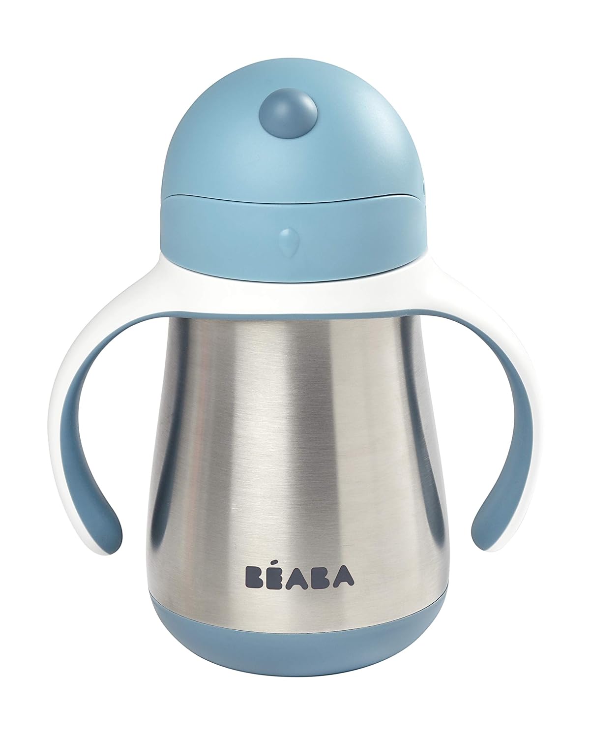 Beaba Stainless Steel Straw Sippy Cup, Insulated Toddler Cups Spill Proof with Removable Handles, Made with High Grade Stainless Steel, 8+ months, 8.5 oz (Rain)