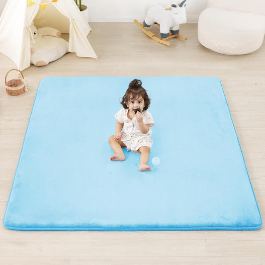 1.3" Thick Baby Floor Play Mat 50x50, Basic Padded Foam Mat for Tummy Time Crawling, Non Slip Cushioned for Babies Toddlers Infants Kids (Ice Blue)