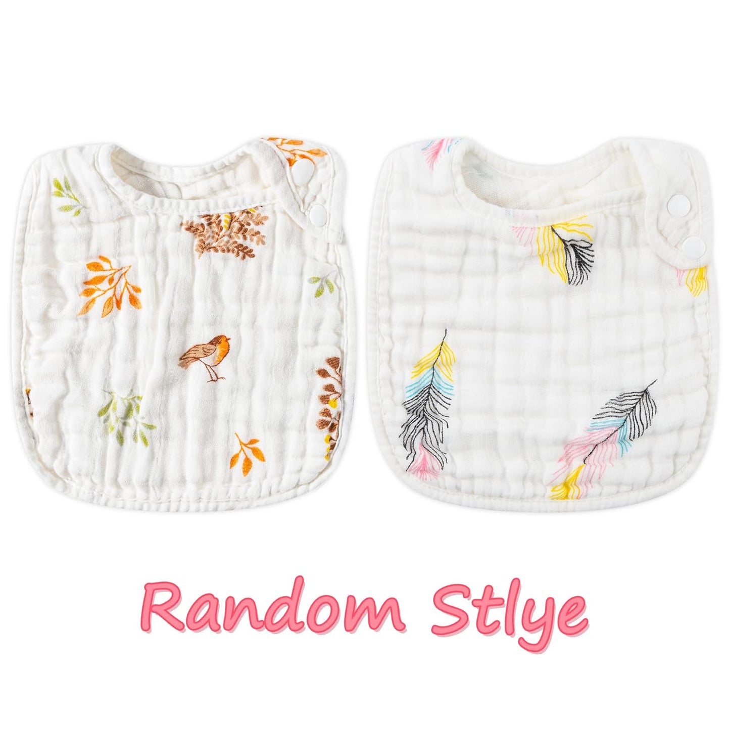 Zainpe 6Pcs Snap Muslin Cotton Bibs for Baby, Flamingo Star Flower Machine Washable Adjustable Burp Cloths with 6 Absorbent Soft Layers for Infant Newborn Toddler Drooling Feeding and Teething