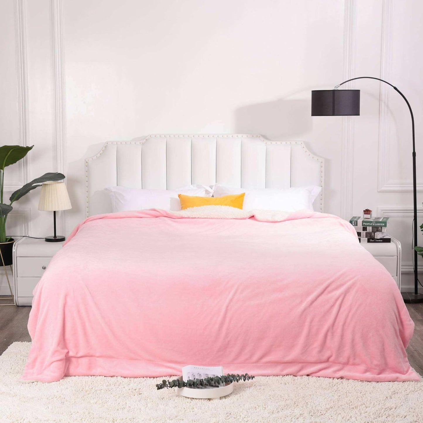 NANPIPER King Size Sherpa Blanket, Soft Fleece Throw for Bed, Reversible Thick Fuzzy Blanket for Winter (Pink, 90x108 inches)