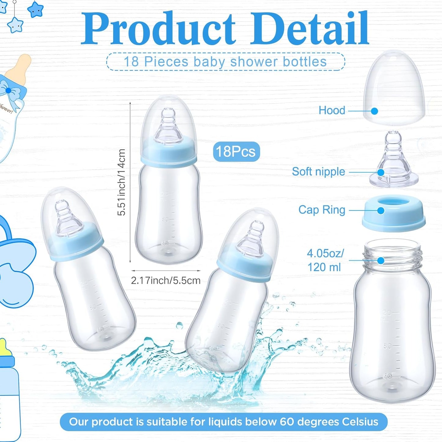 Roowest Bottle Chug Baby Shower Game Favors Including Dinosaur Theme Wooden Sign and 18 Pcs Baby Bottles for Gender Reveal Party Supplies