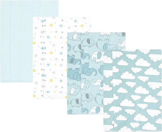 Luvable Friends Hudson Baby Flannel Burp Cloths 4pk, Blue Elephant Journey