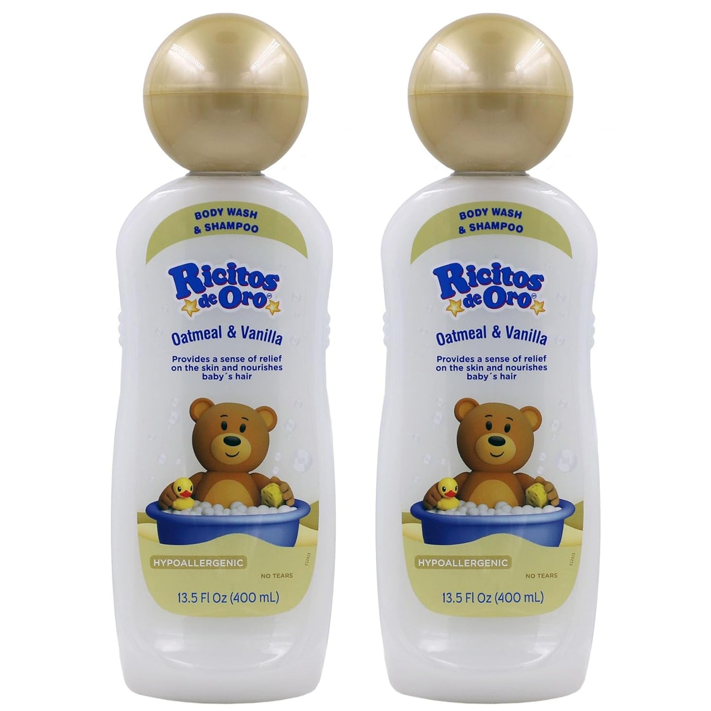 Ricitos de Oro Baby Shampoo and Body Wash, Formula with Oats and Vanilla, Hypoallergenic, Tear-Free Body Wash and Shampoo, 2-Pack of 13.5 Fl Oz Each, 2 Bottles