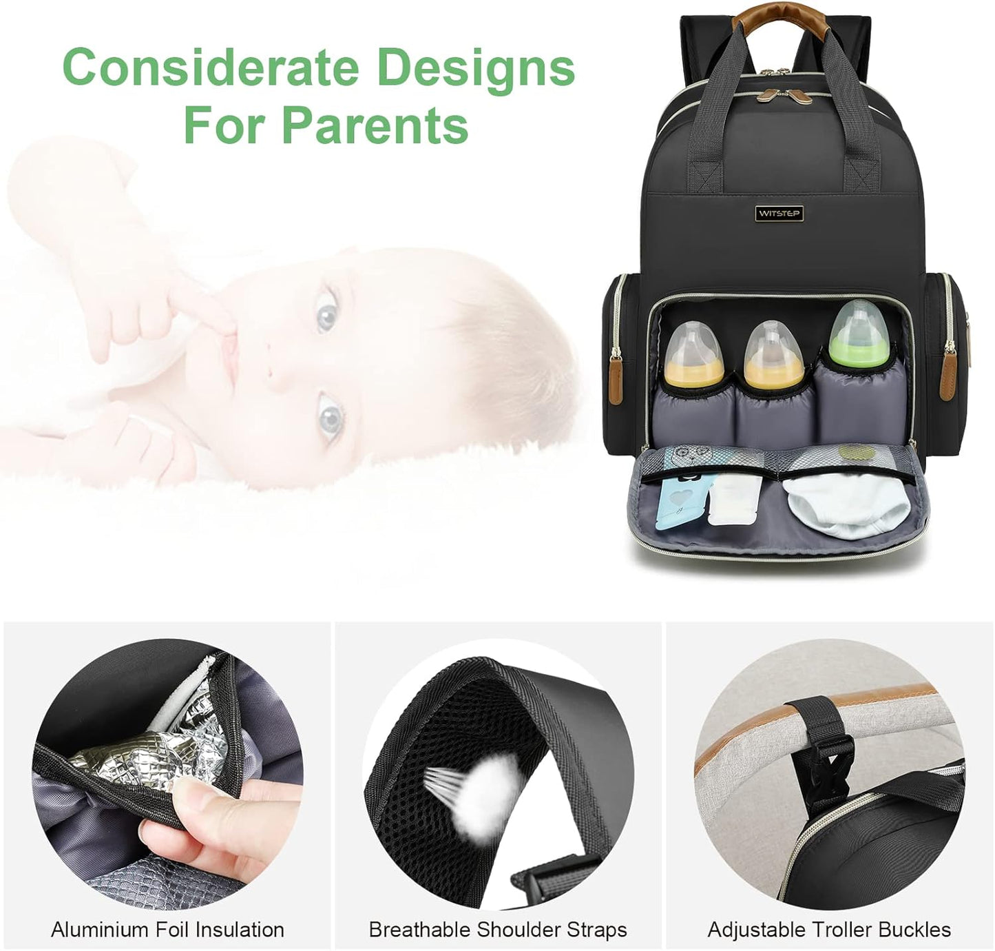 Diaper Bag Backpack with Changing Station, Baby Diaper Bag Organizer for Moms Dads Large Baby Changing Bags