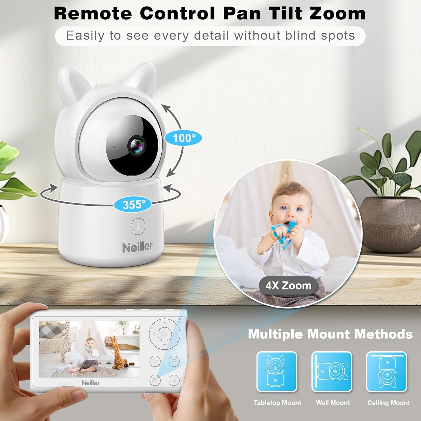 Baby Monitor, 4.3" Video Baby Monitor with 1080P Camera, Smart 2.4G WiFi Audio Monitor with Remote PTZ, Night Vision, 2-Way Talk, Sleep Mode, RGB Night Lights, Lullabies & 1000ft Range, APP Control