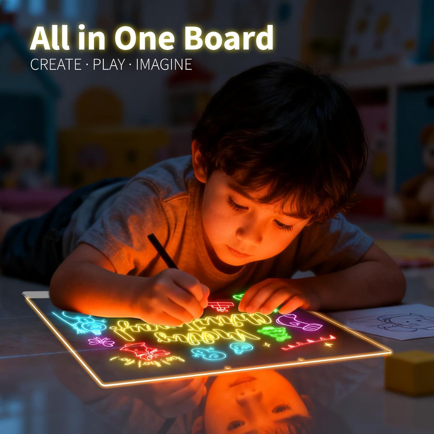 LED Note Board with Colors, Led Drawing Board for Kids, Light Up Acrylic Dry Erase Boards with Stand, Christmas & Birthday Gifts for Girls/Teens (White, 13.8" x 9.8")