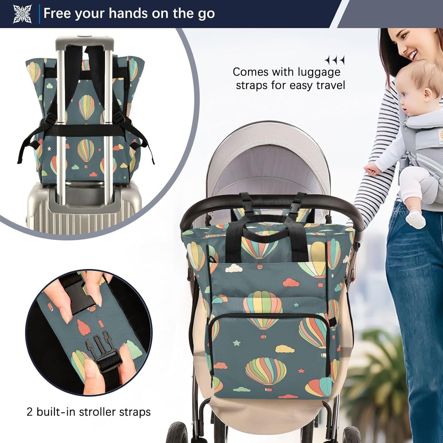 Hot Air Balloon Diaper Bag Backpack, Mommy Bag, Multifunctional Diaper Bag, Travel Backpack, Large Capacity Diaper Bag