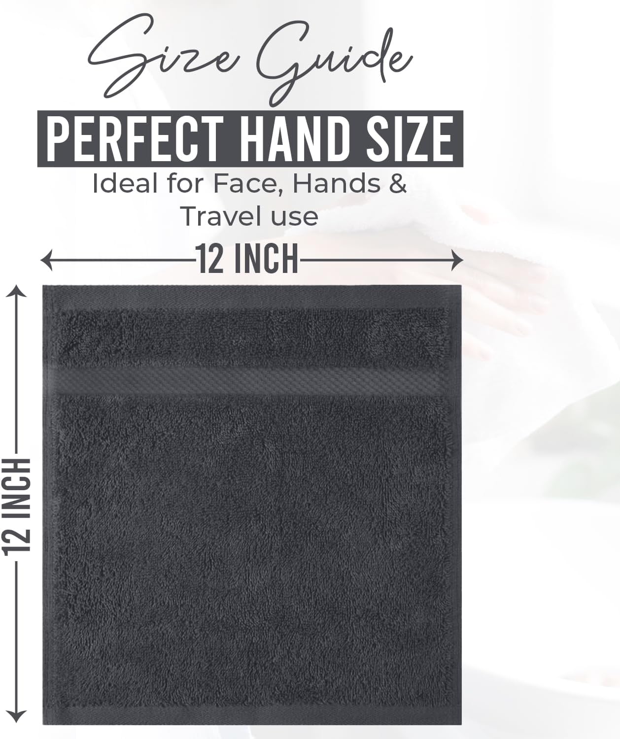 DAN RIVER 12-Pack Premium 100% Cotton Dark Gray Face Towels – Reusable Face Towel Set, Soft & Absorbent Small Wash Cloths for Bathroom & Body – Hand and Face Towels, 550 GSM (12x12 in)