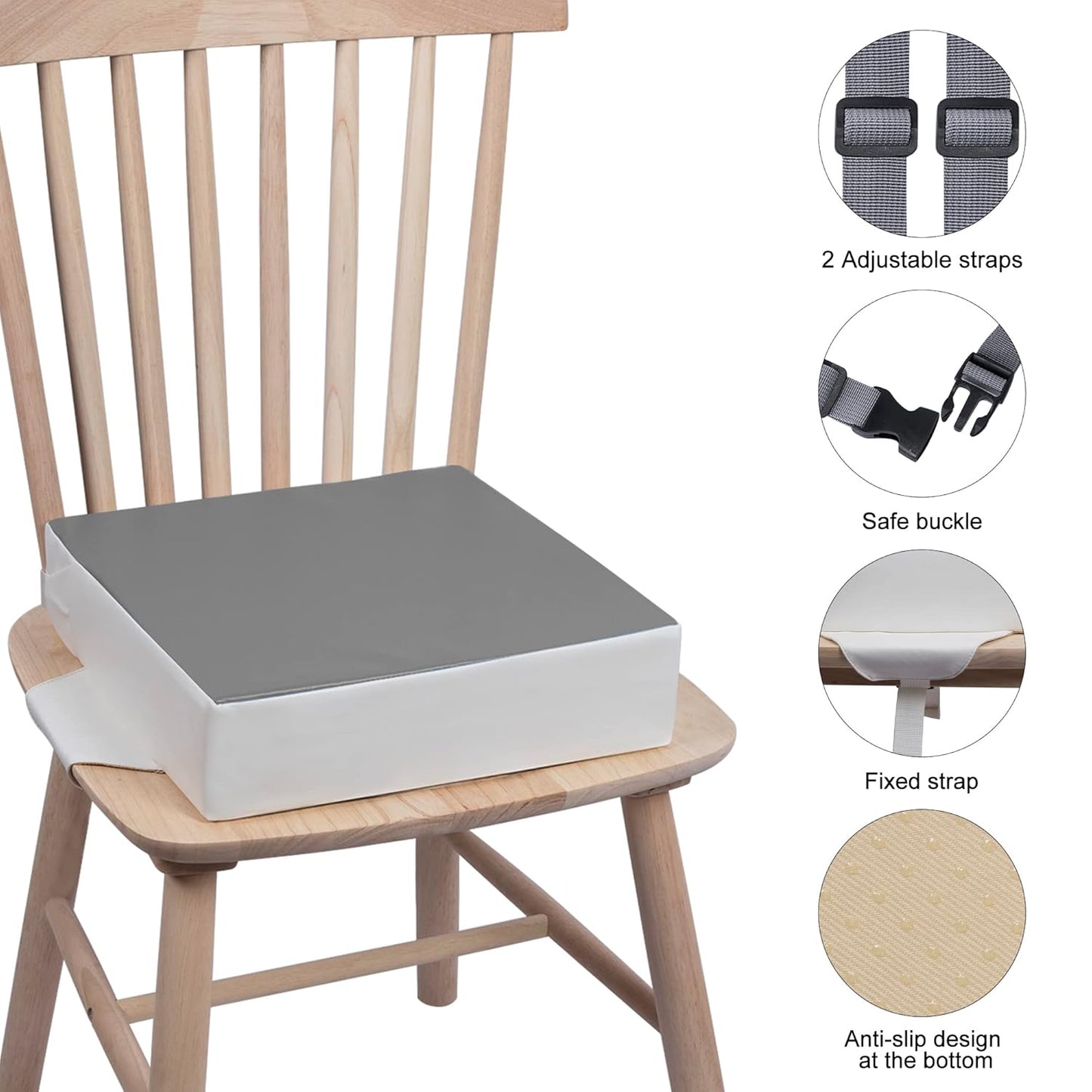 Toddler Booster Seat Dining, PU Washable 2 Straps Safety Buckle Kids Booster Seat for Dining Table, Portable Travel Increasing Cushion…