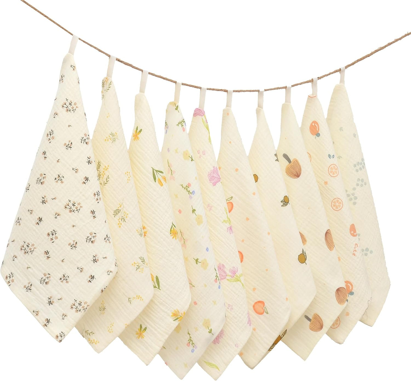 Baby washcloths,Soft Newborn Face Towels for Sensitive Skin,Cute Patterns for Infant,Toddler,Kids and Makeup Remover, 10 Pack 12x12 inches Registry as Shower (Plants)