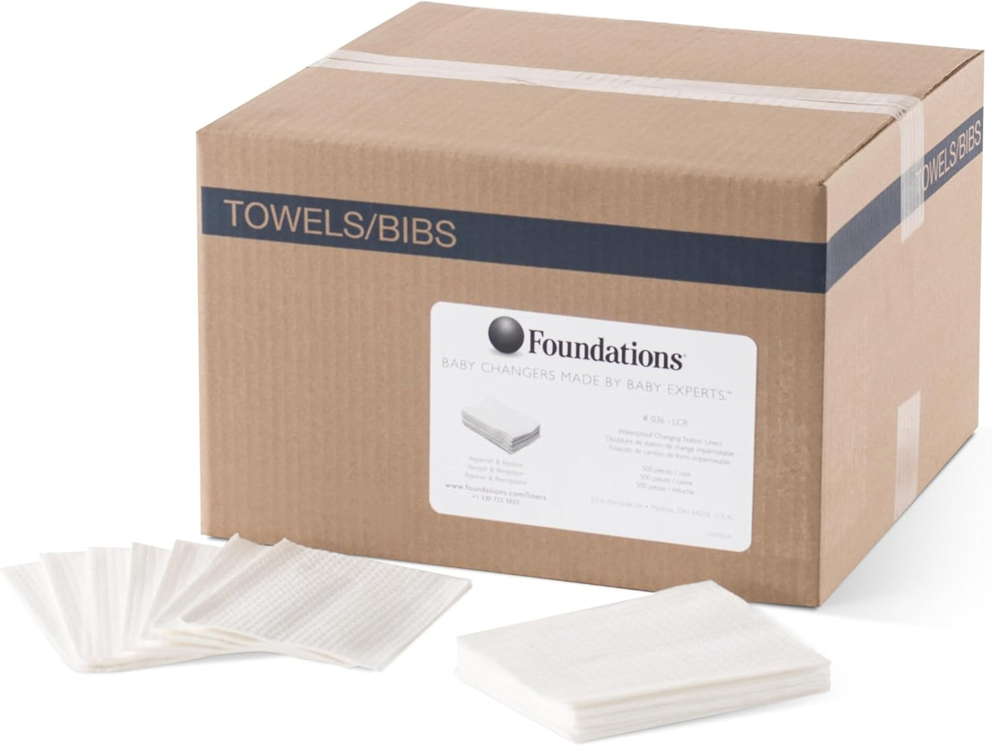 Foundations 2-Ply Disposable Waterproof Baby Changing Station Liner Refills for Commercial Restrooms, Doctor's Offices, Care Centers, 500 Pack, 036-LCR