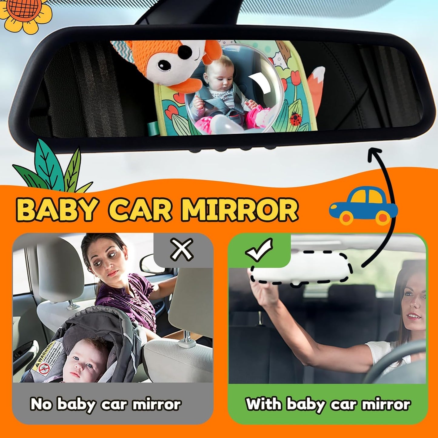 Koty Infant Car Seat Toy - Kick and Play Activity Center with Mirror, Teether and Crinkle Paper, Fun Travel Baby Toy for Rear Car Seat, Easier Drive with Newborns, Babies
