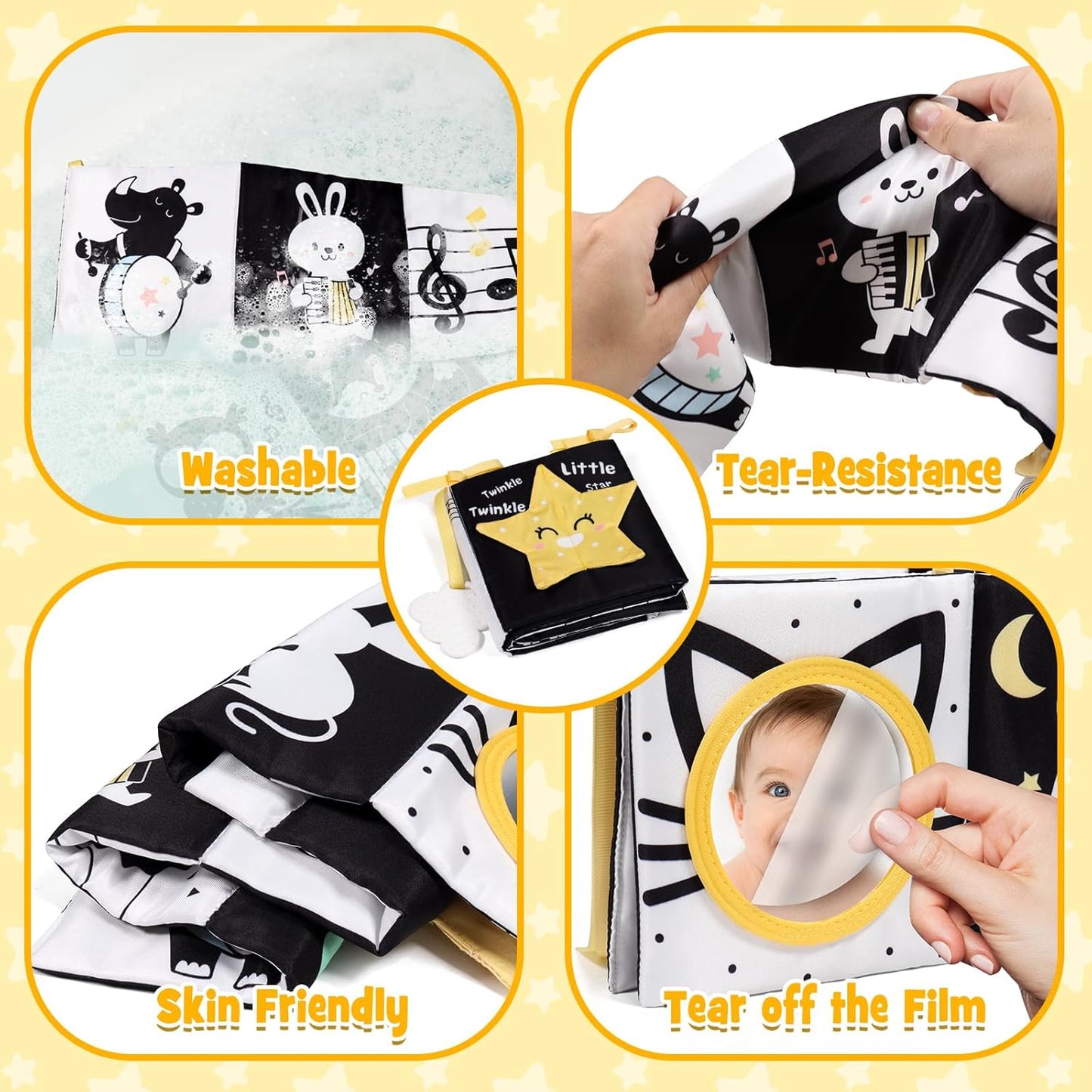 OKOOKO Black and White High Contrast Baby Book 0-6 Months Baby Soft Book Tummy Time Toy Crib Stroller Toy Montessori Sensory Toy Early Education Months Newborn Infant for 0+