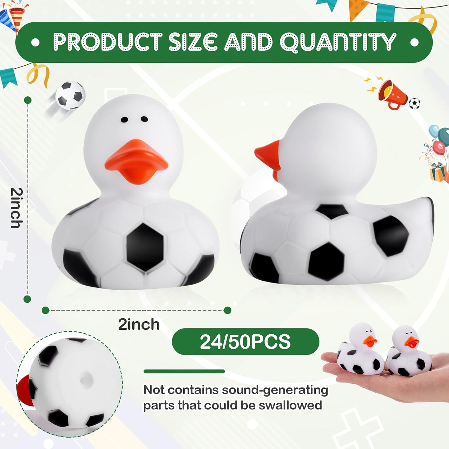 Deekin 50 Pcs Rubber Duck 2 Inch Bulk Sport Party Favors for Birthday Party Decorations Club Player Gift (Soccer)