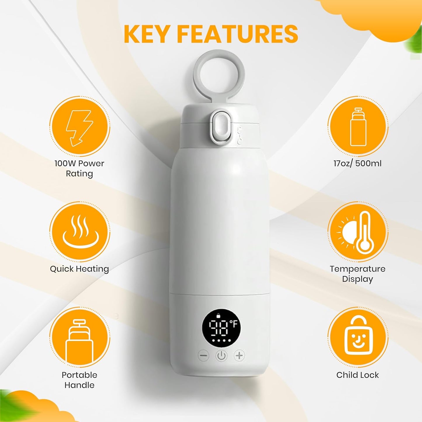 Portable Bottle Warmer for Travel – 17oz Large Capacity, Dual Heating Modes for Breast Milk & Water, Fast Heating, Long Battery Life – Smart Baby Bottle Warmer for Outdoor & New Mom Gift