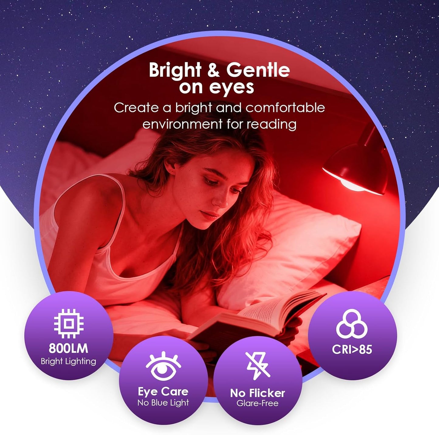 TJOY Red Light Bulbs for Sleep Dimmable, 642nm Red Led Bulb for Melatonin Promoting, 100% Blue Light Blocking, A19 60W Equivalent, 9W E26 Dim Night Light for Bedroom Baby Nursery, 2 Pack
