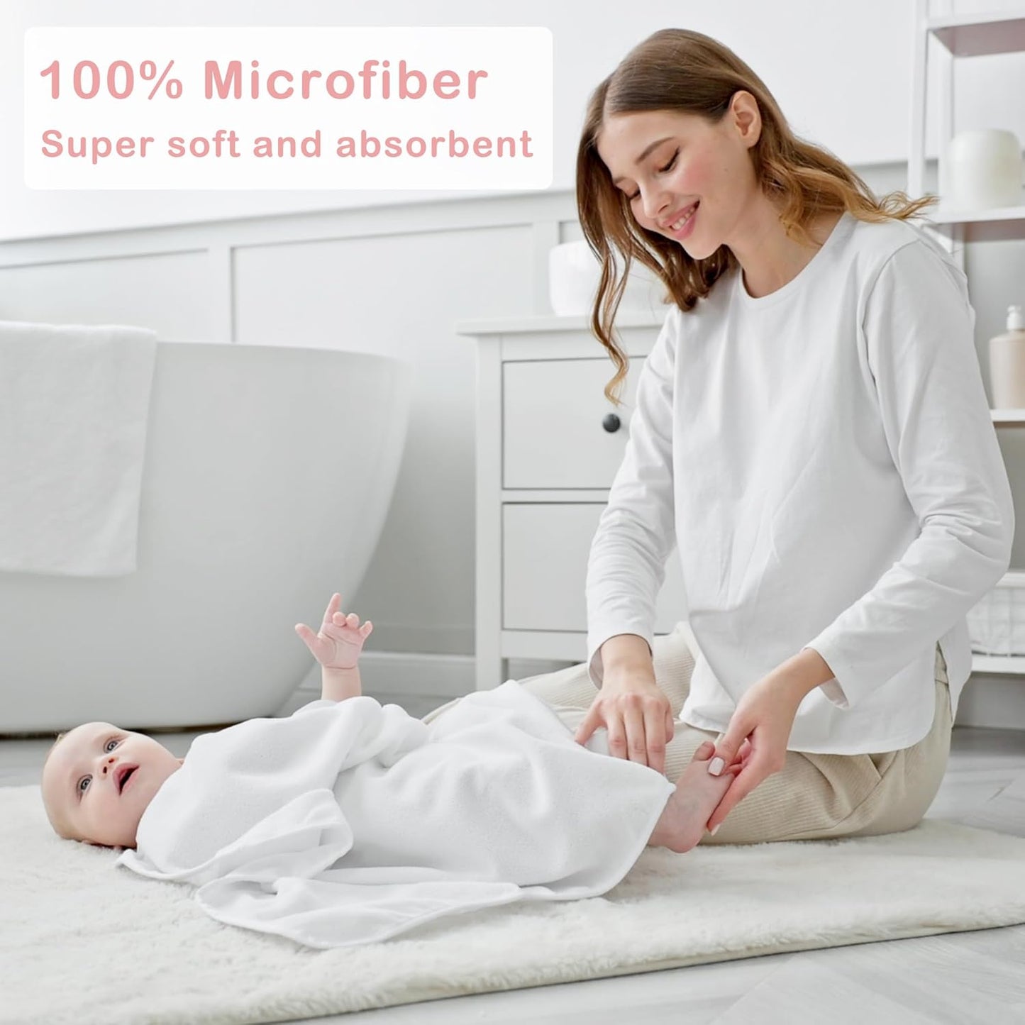 Viviland Baby Towels and Baby Wash Cloths Set Hooded Baby Towels Baby Wipes Absorbent Bath Face Towels Burp Cloths or Face Towels for Girl Boy 6-Pack Size 28 x 28 Inch(Elephant Flower)