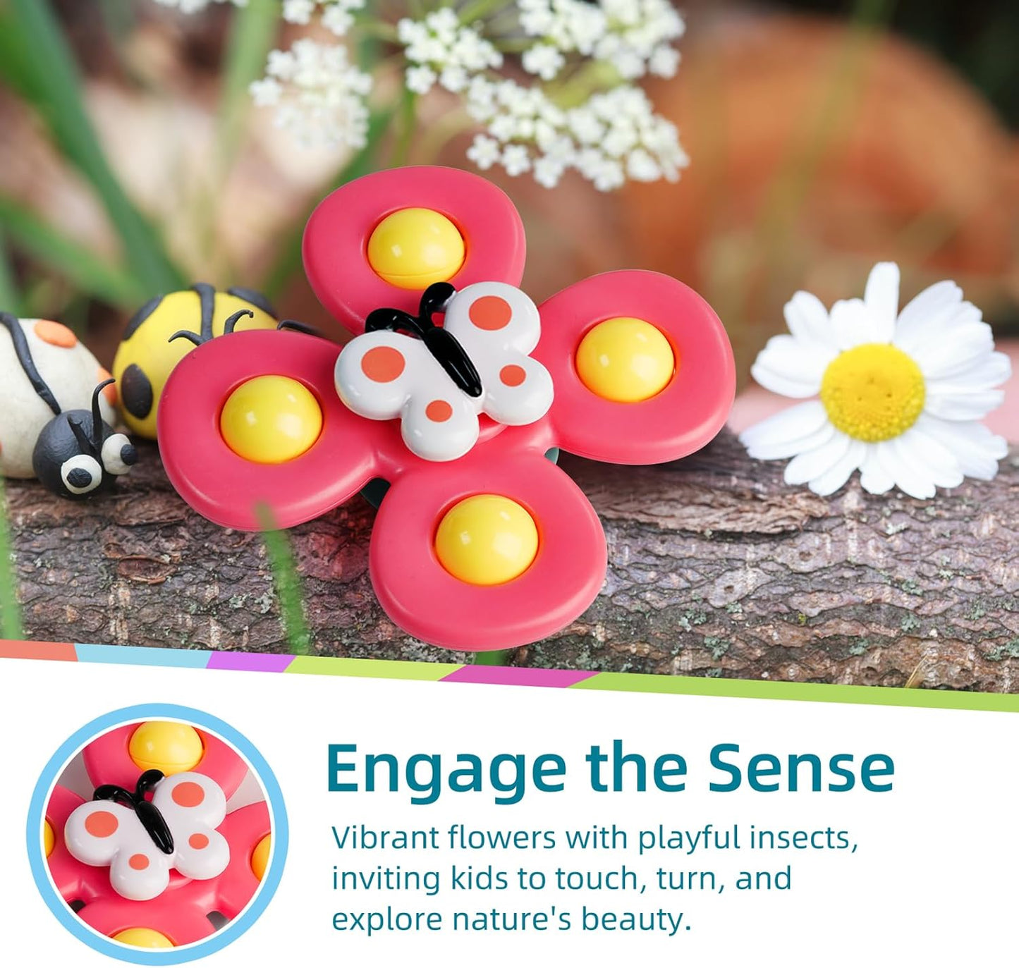 LiKee Strong Suction Cup Fidget Rotating Sensory Bath Toys for Baby, Airplane Car Travel Table & Window Toys for Toddler Boys and Girls, 12+ Months