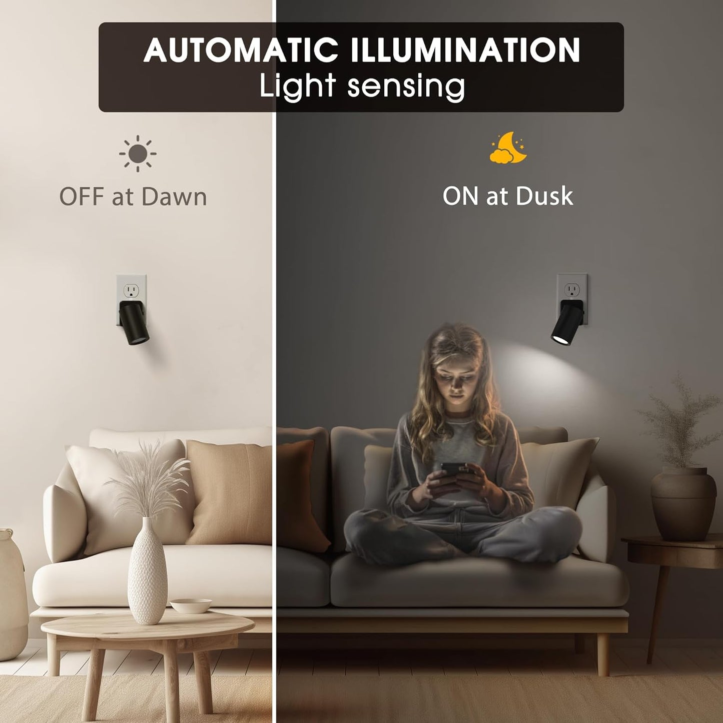 Night Lights Plug into Wall, 320° Rotating Night Light Plug in, Dusk to Dawn Sensor Dimmable Nightlight, Daylight White, 1W Led Night Light for Bedroom, Spot Light, Kids Room, Stair
