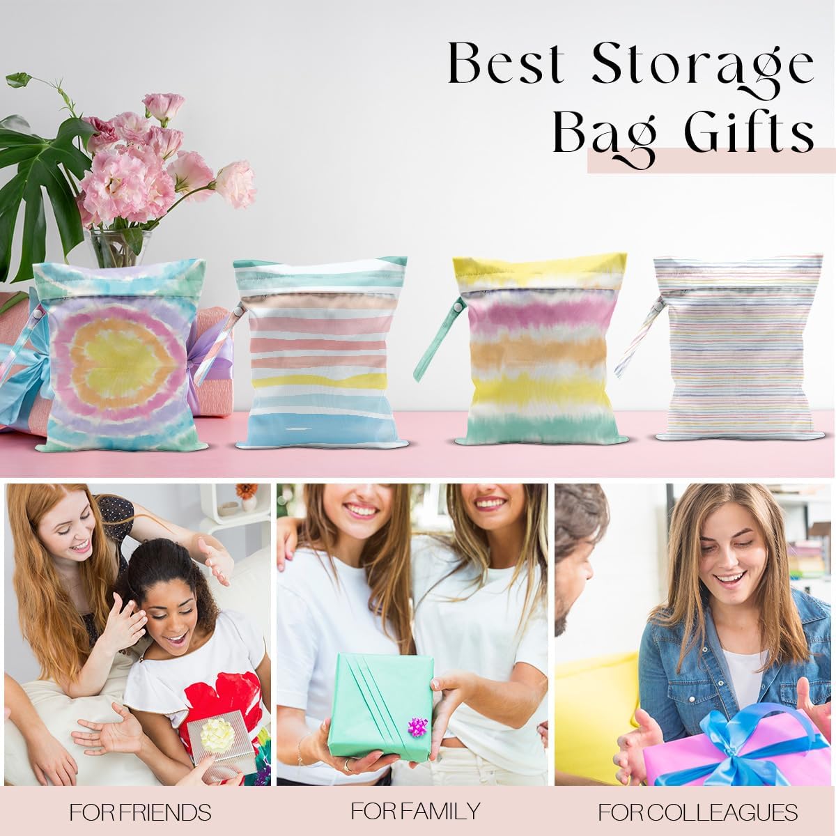 4 Pcs Wet Bag, Wet Dry Bag, Waterproof Bag, Beach Bag, Wet Bag for Pool, Beach, Swimsuit, Diapers, Makeup Bag, Cruise Ship Essentials, Accessories Travel Essentials for Women
