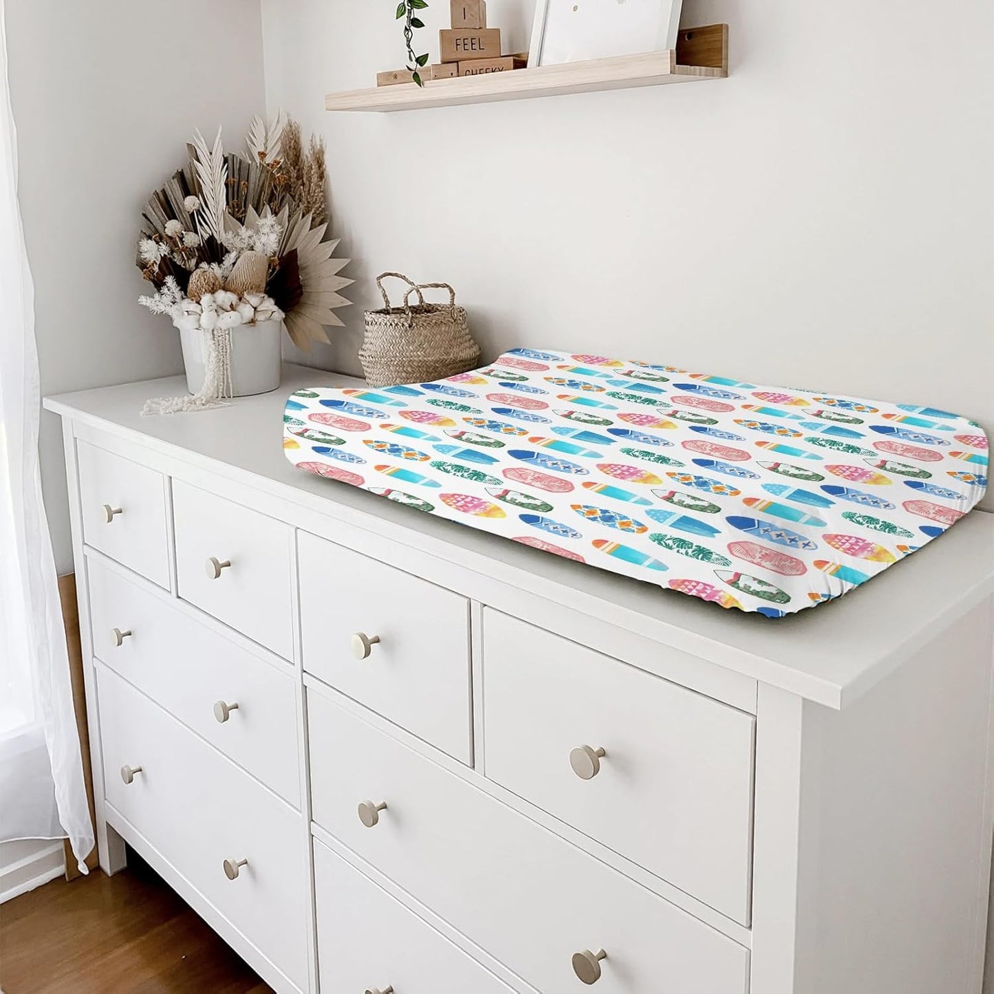 Colorful Surfboards Baby Changing Pad Covers for Boy Girl 32''x16'' Hawaiian Tropical Beach Surfing Fitted Diaper Change Table Mats Boho Summer Ocean Sports Soft Breathable Cradle & Bassinet Sheets