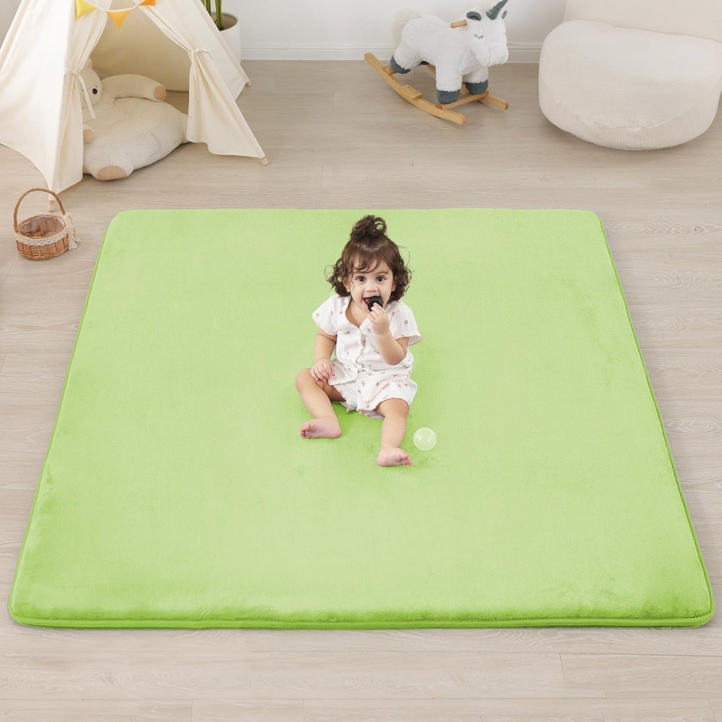 1.3" Thick Baby Floor Play Mat 50x50, Basic Padded Foam Mat for Tummy Time Crawling, Non Slip Cushioned for Babies Toddlers Infants Kids (Light Green)