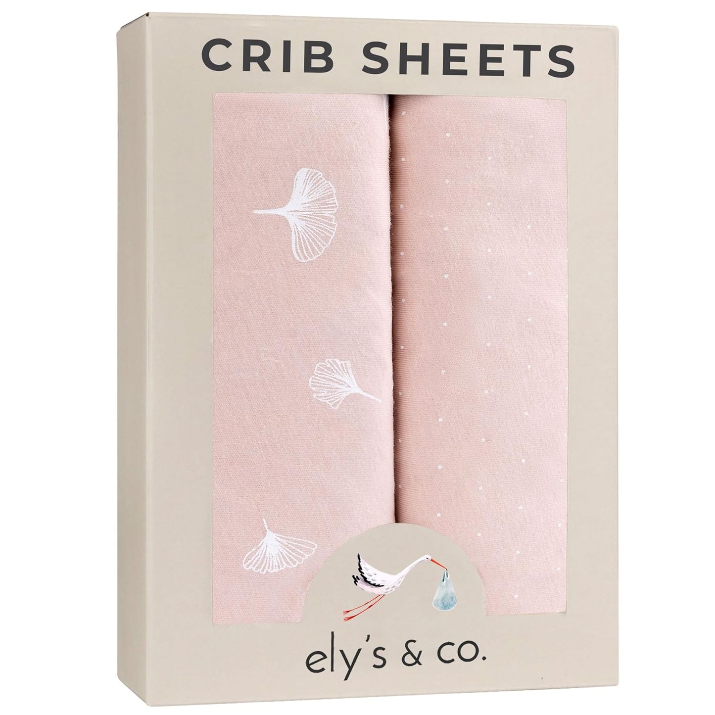 Ely’s & Co. Crib Sheet 2-Pack — Combed, 100% Jersey Cotton for Baby Girl — Rosewater Pink, Pin Dots & Gingko Leaves 52” x 28”