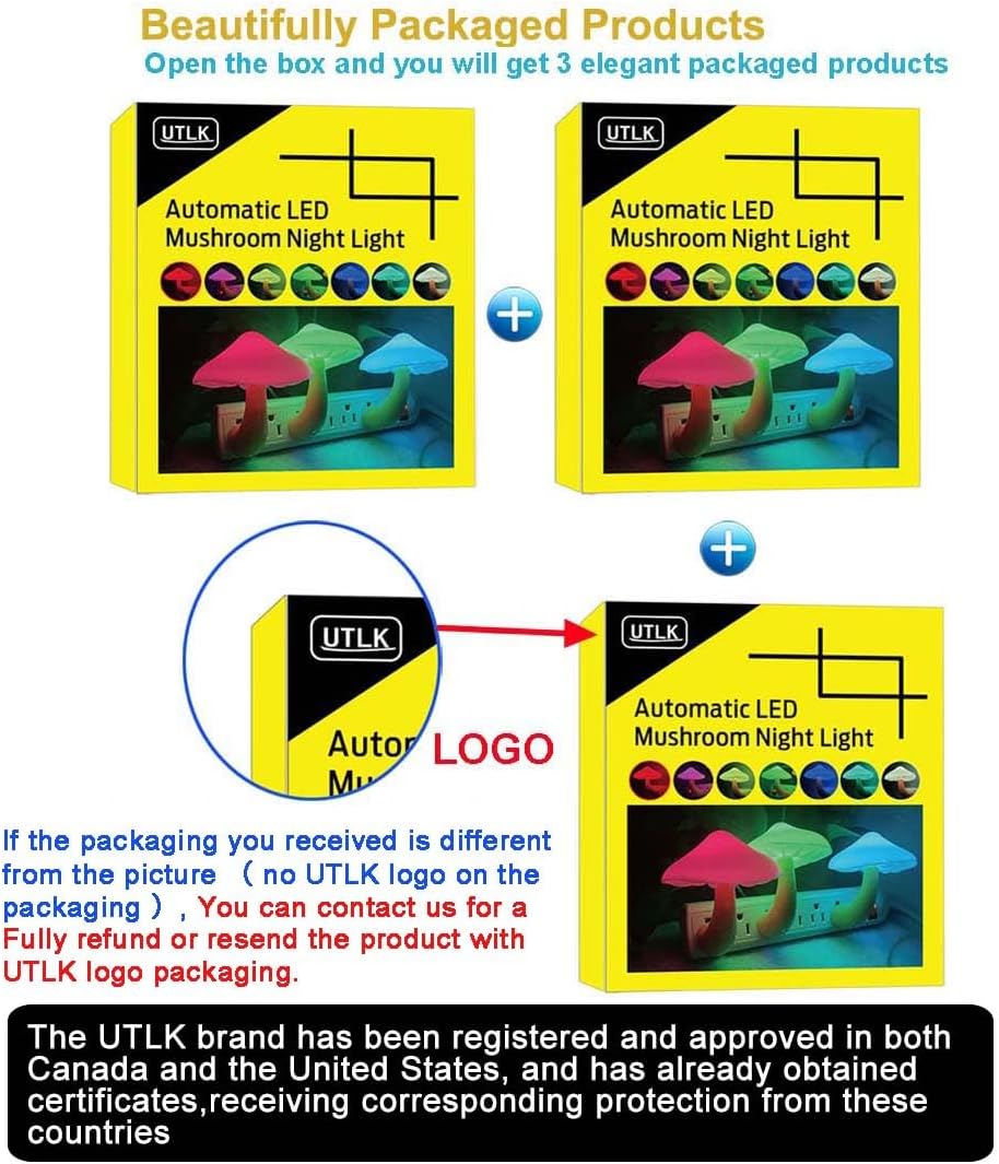 [3 Pack Plug-in LED Mushroom Night Light Lamp with Dusk to Dawn Sensor,Plug in Bed Cute Nightlight lamp Wall Baby Lights for Kids Children (7-Color)