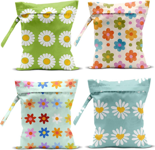 4 Pack Wet Bag for Swimsuit, Beach Travel Essentials Wet Dry Bag, for Sunscreen Toiletry Dirty Clothes Yoga Gym Diaper, Friend Summer Beach Vacation Gifts. Chrysanthemum