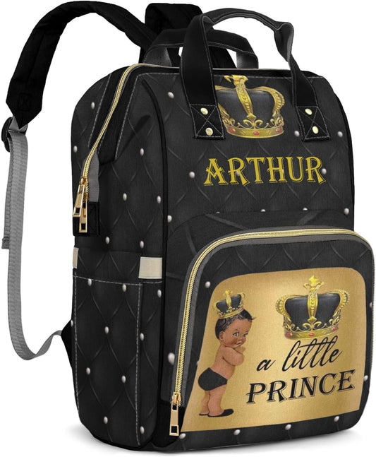 Personalized Diaper Bag Backpack for Boys, Black Gold Custom Diaper Bag with Name, Large Capacity, Waterproof Baby Boys Bag Backpack with Adjustable Shoulder Straps Nappy Bag
