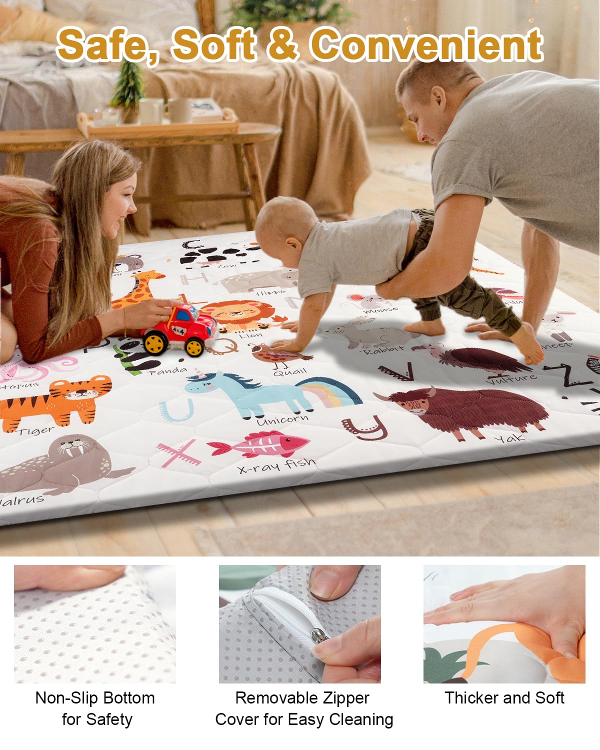 Premium Foam Baby Play Mat 59" x 59" – Removable & Machine Washable Cover, Extra Thick Padding Playpen Mat, Non-Slip Crawling Mat, Easy to Clean for Infants, Toddlers & Babies