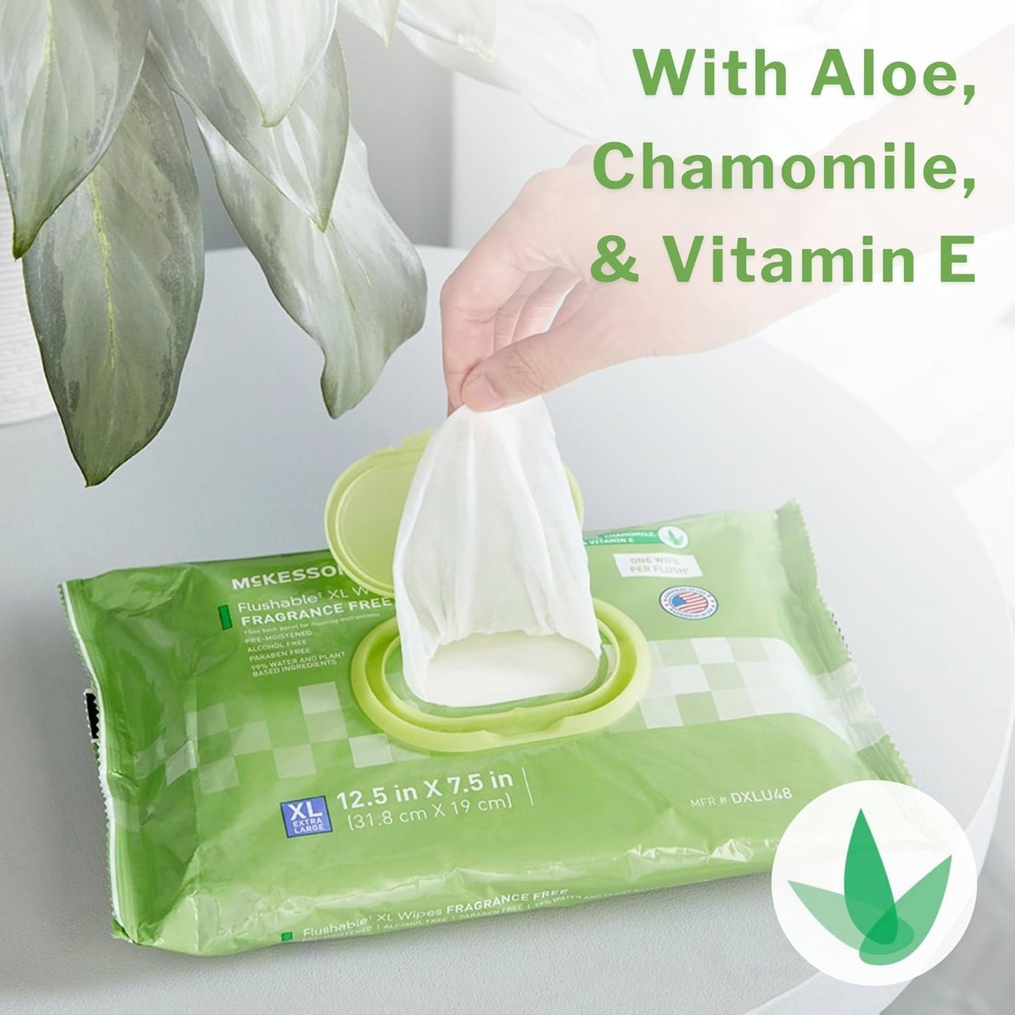 McKesson Flushable* Adult Wet Wipes XL – 96 Wipes (1 Pack of 96) – Aloe & Vitamin E, Plant-Based Cleansing Wipes, Unscented, Extra Large