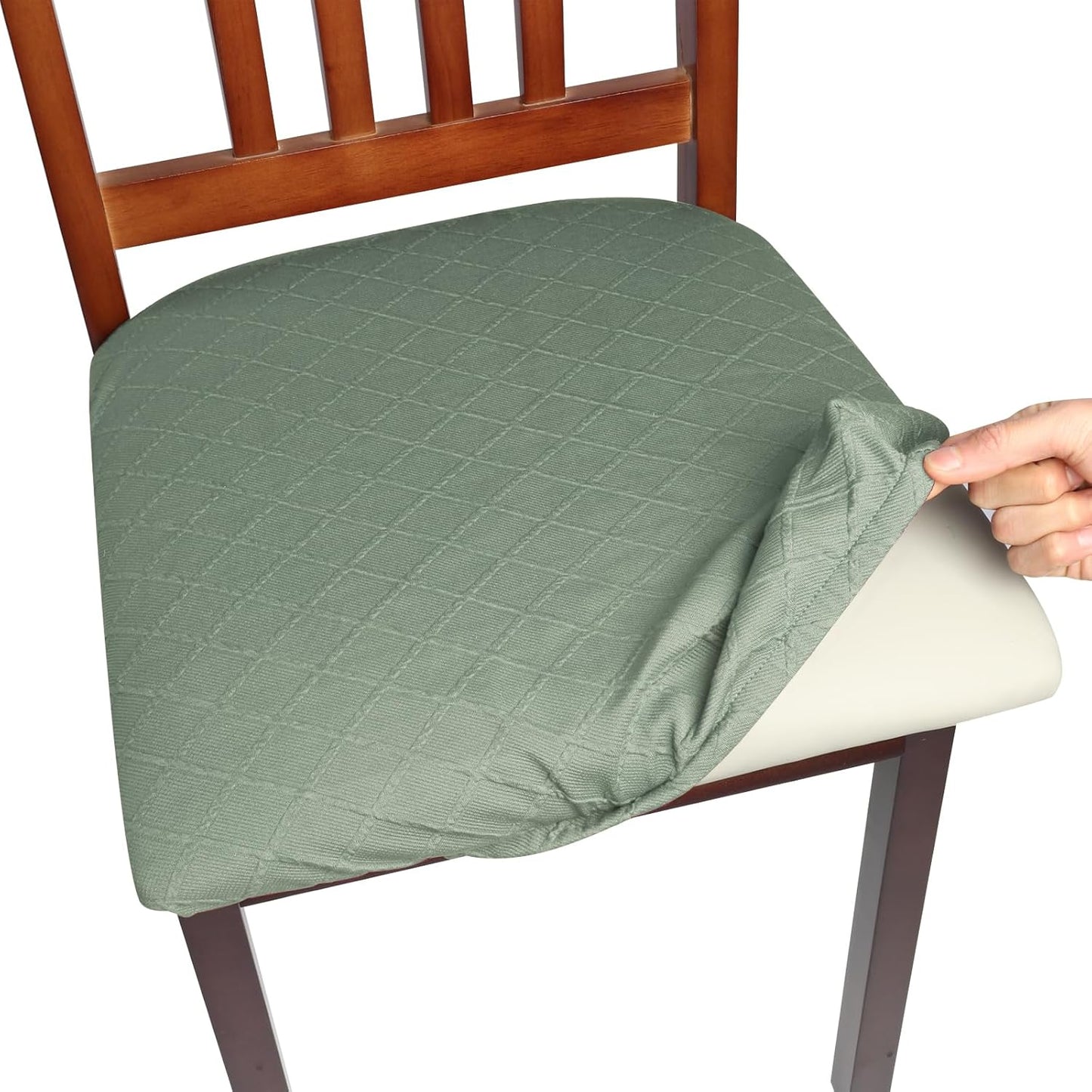 Yikko Chair Seat Covers, High-Density Check Jacquard Ekedalen Seat Covers for Dining Kitchen Restaurant Banquet, Stretch Removable Washable Chair Seat Cushion Protector (6, Green)