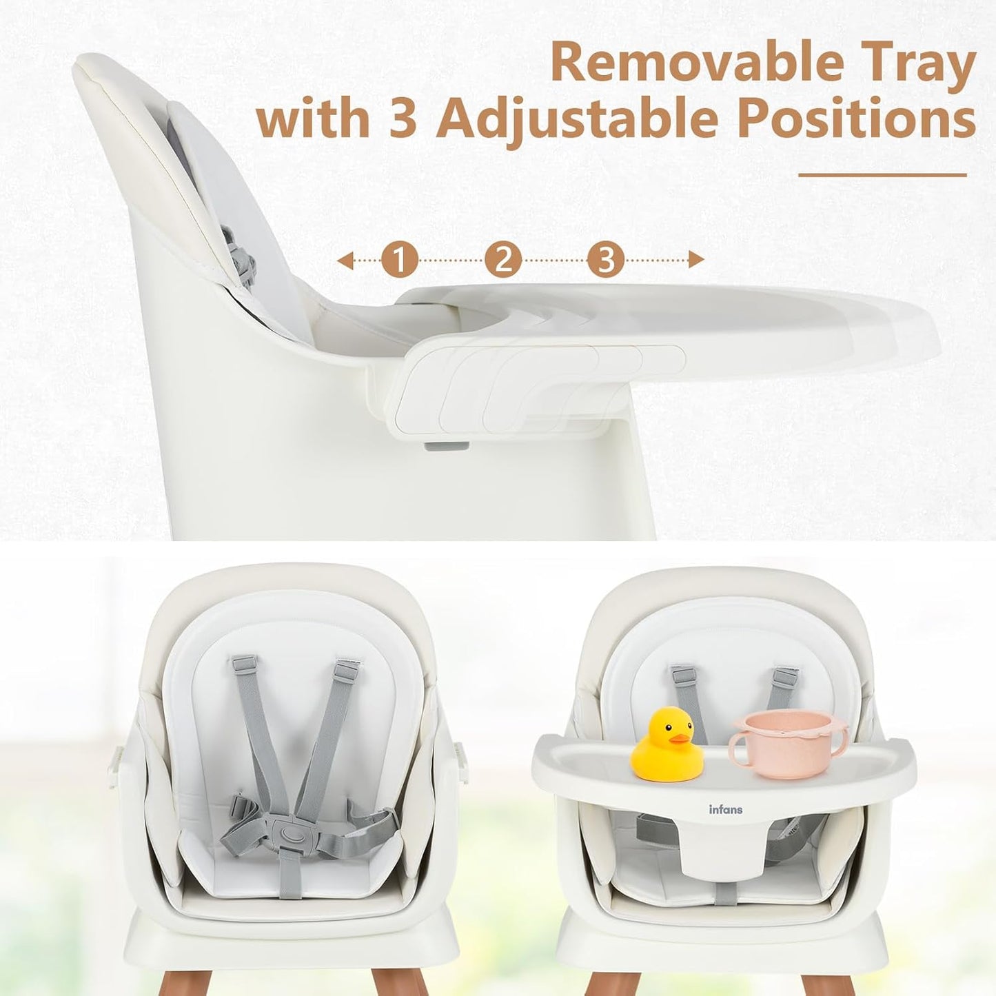 INFANS 8 in 1 Baby High Chair, Convertible Highchair for Babies and Toddlers, Infant Dining Booster Seat, Building Block Table, Kids Stool Table Chair Set with Removable Tray (8 in 1, White)