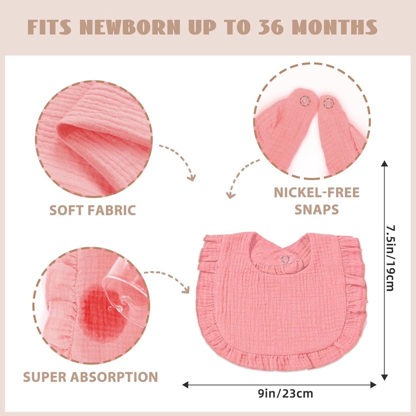 Muslin Baby Bibs for Baby Girls, Muslin Bibs Drool Bandana Bibs (Print white)