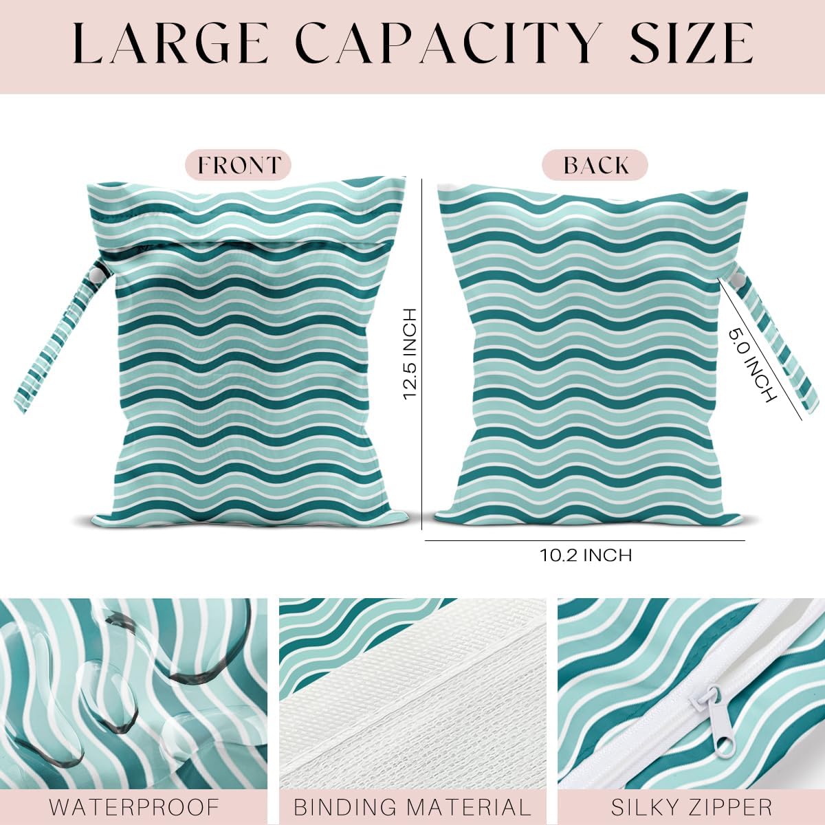 Wet Bag for Swimsuit, Beach Travel Essentials Wet Dry Bag, for Sunscreen Toiletry Dirty Clothes Yoga Gym Diaper, Friends Summer Beach Vacation Gifts. Wavy stripes