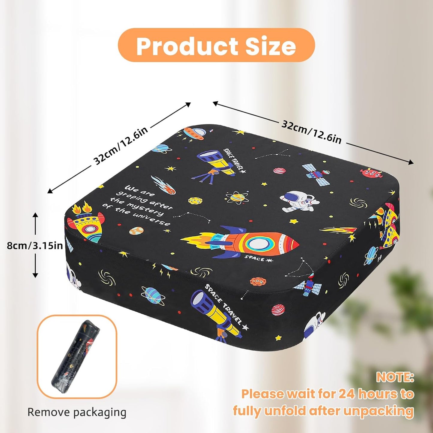 Toddler Booster Seat for Dining Table, Kids Booster Seat for Kitchen Chair with Non-Slip Bottom, Portable Detachable Washable Increasing Cushion with 2 Adjustable Straps (Universe)