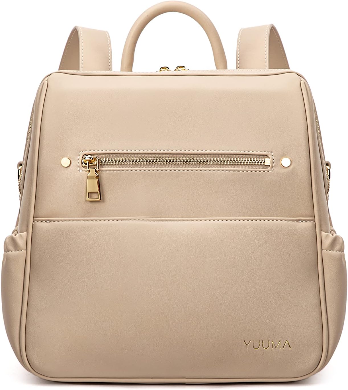 YUUMA Mini Diaper Bag Backpack-Minimalist bag With Premium Vegan Leather Material With 7 Interior and 5 External Pockets (Ivory)