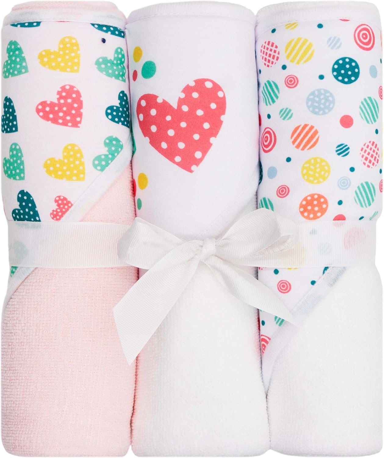 Hooded Baby Towels 3-Pack – Soft Baby Bath Towels with Hood for Newborns & Toddlers, Baby Hooded Towel Set, 30" x 26" (Candy Hearts)