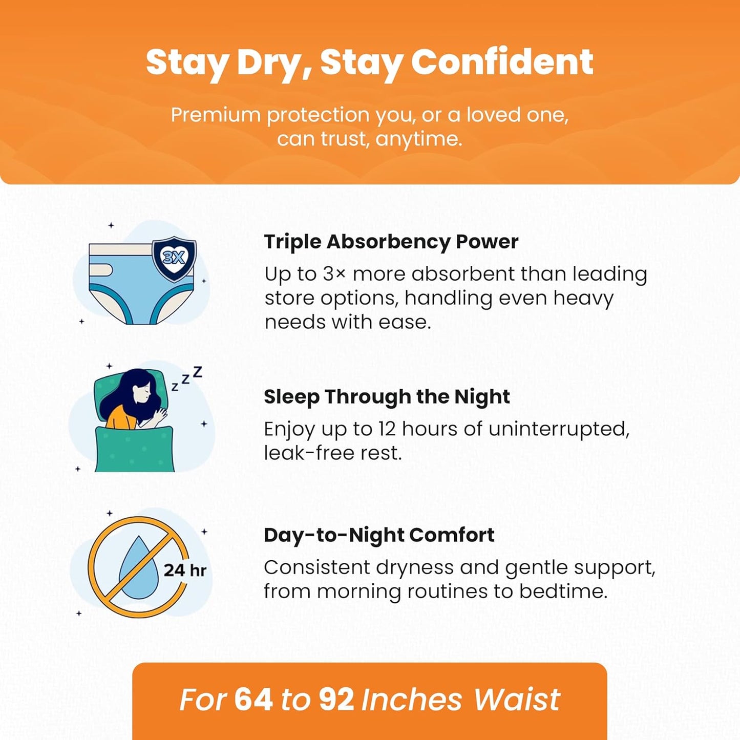 QualityCost Adult Incontinence Underwear Briefs with Tabs, 30Pack, Unisex Heavy Duty Briefs, Maximum Absorbency, Leak Proof, Disposable Pull-Ups for Overnight Protection, Size 3XL (64-92 inch Waist)