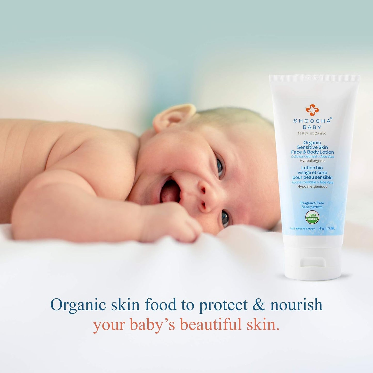 Shoosha Organic Face & Body Lotion – Fragrance Free (USDA-Certified Organic, for Sensitive Skin, All Natural Face and Body Lotion for Kids, Hypoallergenic, Non-Sticky)