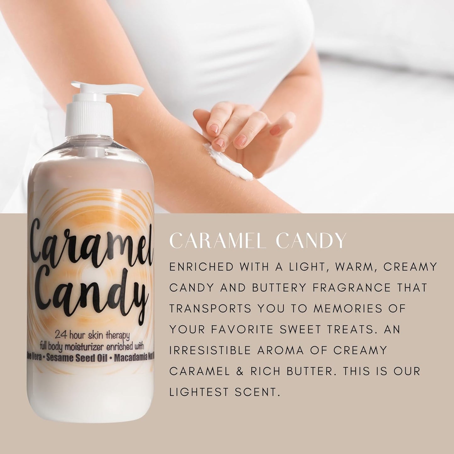 The Lotion Company 24 Hour Skin Therapy Lotion – Caramel Candy Scent, Full Body Moisturizer with Aloe Vera, Paraben-Free, Handcrafted in USA – 16 fl oz Bottle