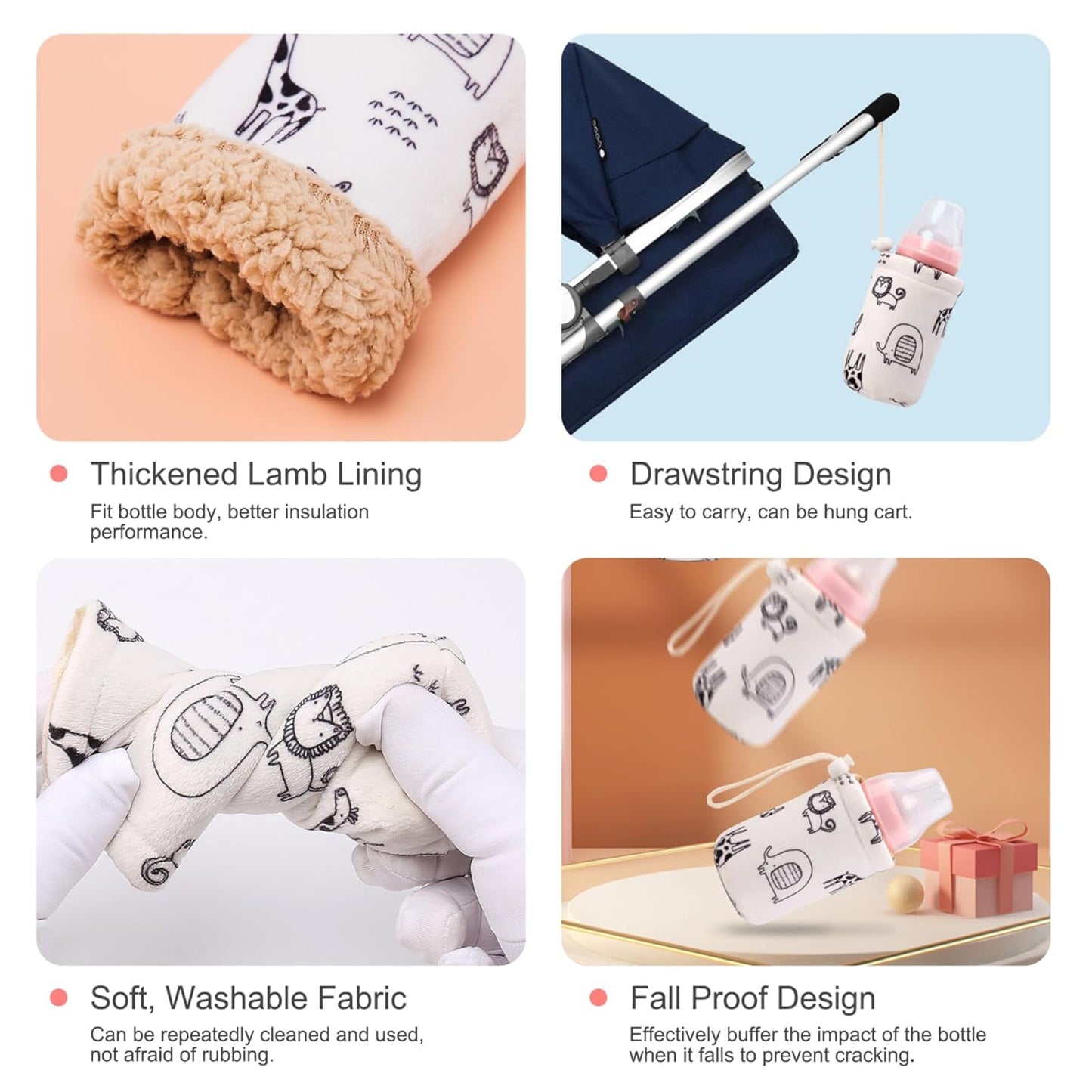 3Pcs Baby Bottle Warmer Bag, 150ml/240ml/300ml Insulated Travel Bottle Warmer with Drawstring, Portable Thickened Baby Bottle Warmer for Home, Travel Bottle Warmer