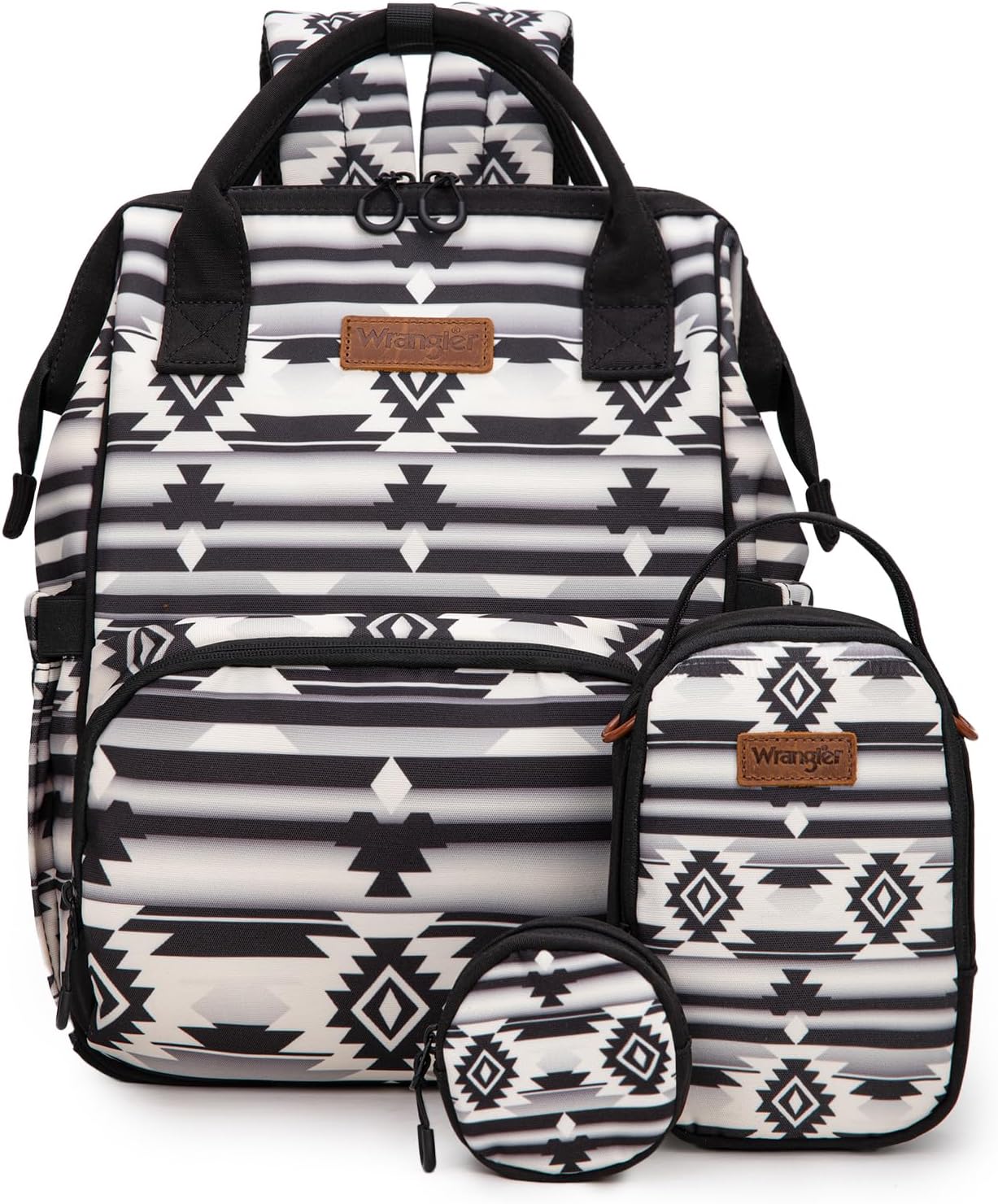 Montana West Wrangler Callie Diaper Bag Backpack with Pacifier Case, Crossbody Bottle Bag and Stroller Straps Western Pattern Multifunction Baby Travel Bag Set WG2215-9110BK
